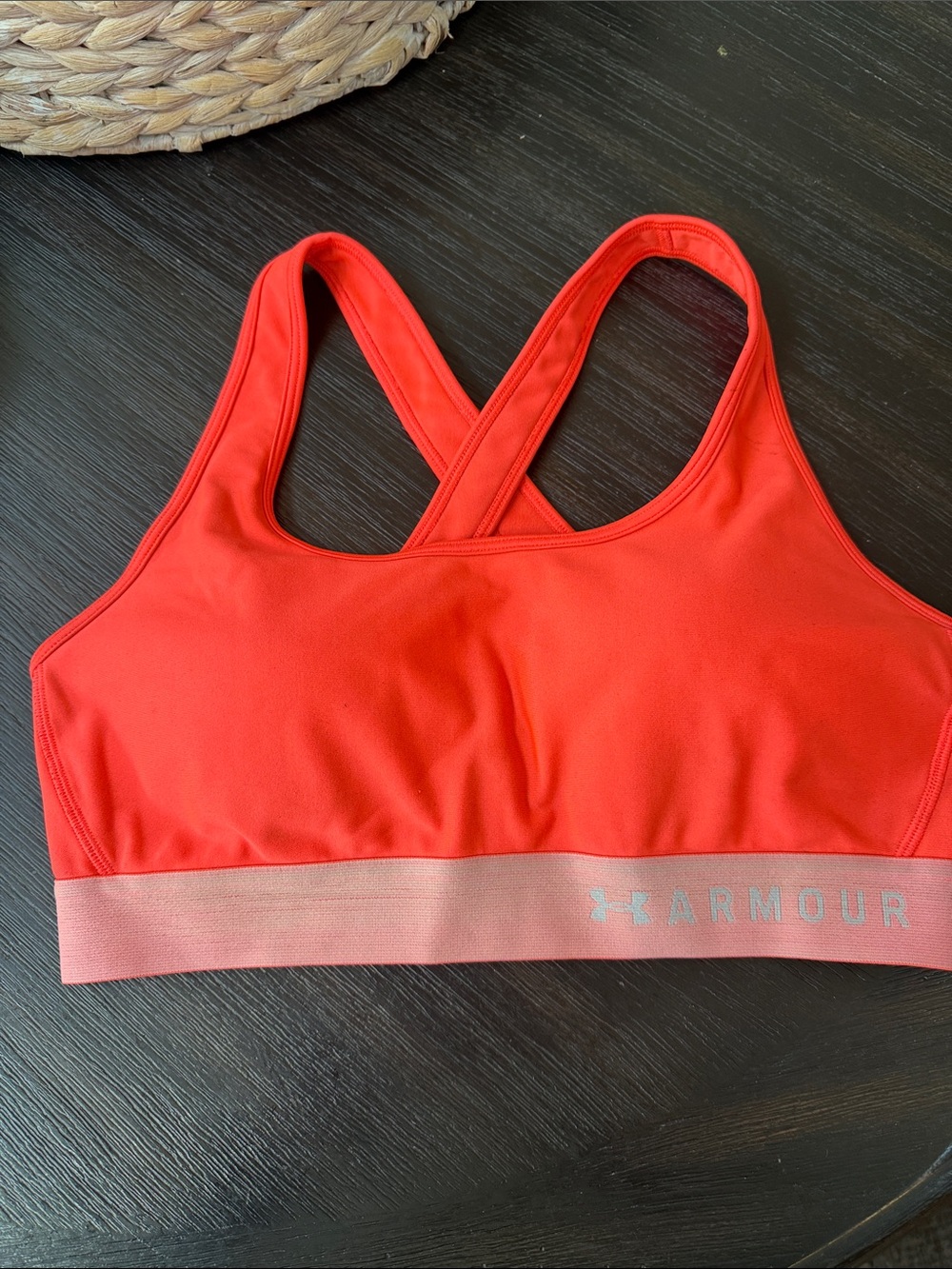 Under Armour Women's Bright Red Sports Bra with Pink Elastic Band (L)